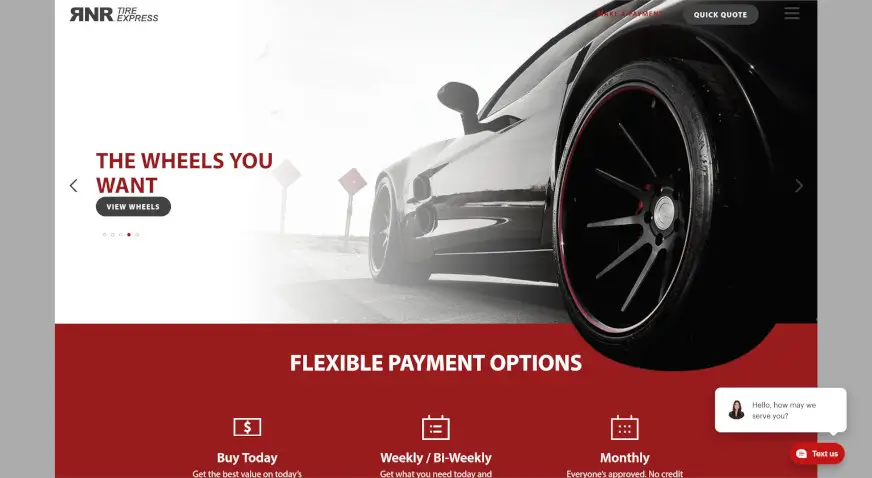 Screenshot of the RNR Tires Express Website